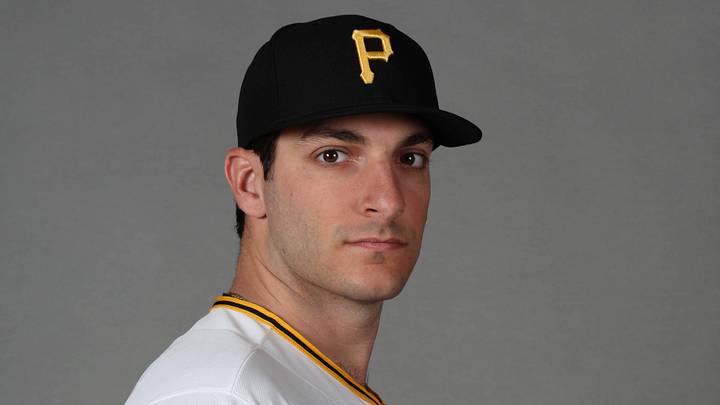 Feb 18, 2026; Bradenton, FL, USA; Pittsburgh Pirates pitcher Joe La Sorsa (54) poses for a photo during media day at Pirate City. Mandatory Credit: Kim Klement Neitzel-Imagn Images
