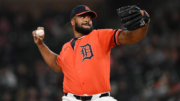 Apr 10, 2026; Detroit, Michigan, USA;  Detroit Tigers pitcher Kenley Jansen (74) throws a pitch against the Miami Marlins in the ninth inning at Comerica Park. Mandatory Credit: Lon Horwedel-Imagn Images