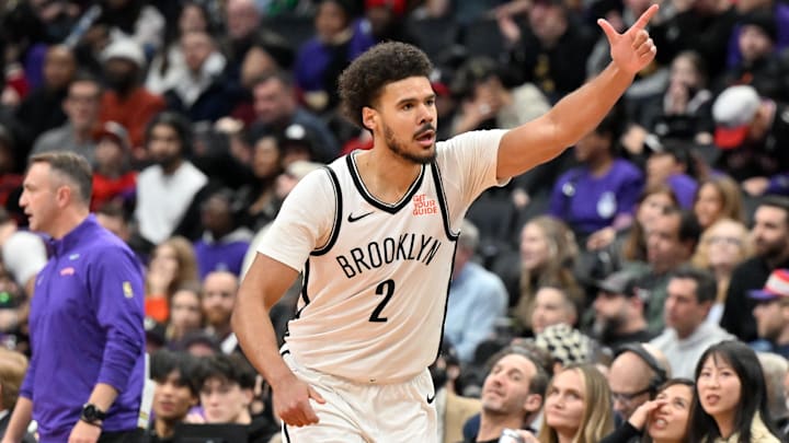 Dec 19, 2024; Toronto, Ontario, CAN; Brooklyn Nets forward Cam Johnson (2) reacts after making a three point basket against the Toronto Raptors in the second half at Scotiabank Arena. Mandatory Credit: Dan Hamilton-Imagn Images Dec 19, 2024; Toronto, Ontario, CAN; Brooklyn Nets forward Cam Johnson (2) reacts after making a three point basket against the Toronto Raptors in the second half at Scotiabank Arena. Mandatory Credit: Dan Hamilton-Imagn Images
