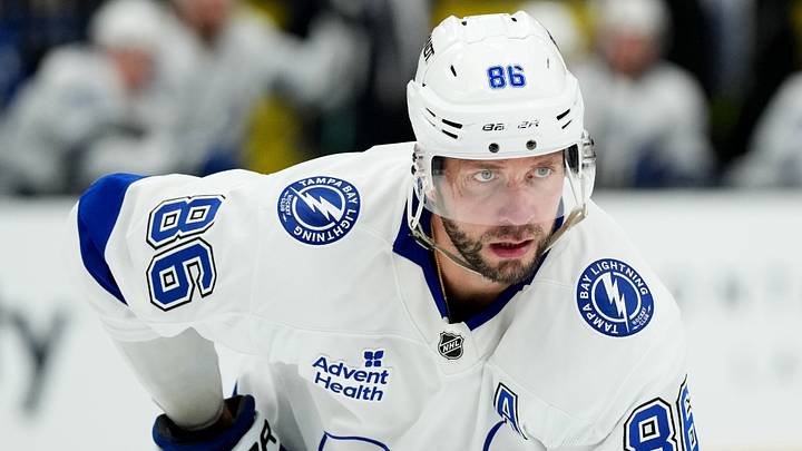 Oct 20, 2026; Las Vegas, Nevada, USA; Tampa Bay Lightning right wing Nikita Kucherov (86) looks on against the Vegas Golden Knights in the second period at T-Mobile Arena. Mandatory Credit: Candice Ward-Imagn Images Oct 20, 2026; Las Vegas, Nevada, USA; Tampa Bay Lightning right wing Nikita Kucherov (86) looks on against the Vegas Golden Knights in the second period at T-Mobile Arena. Mandatory Credit: Candice Ward-Imagn Images