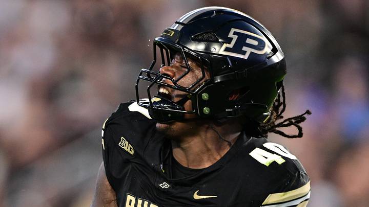 Sep 4, 2026; West Lafayette, Indiana, USA; Purdue Boilermakers defensive lineman Ian Jeffries (40) celebrates after a sack. Sep 4, 2026; West Lafayette, Indiana, USA; Purdue Boilermakers defensive lineman Ian Jeffries (40) celebrates after a sack.