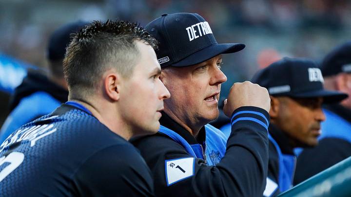 Detroit Tigers manager A.J. Hinch talks to pitcher Tarik Skubal in the dugout. Detroit Tigers manager A.J. Hinch talks to pitcher Tarik Skubal in the dugout.