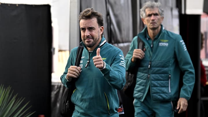 Oct 18, 2024; Austin, Texas, USA; Aston Martin Aramco F1 Team driver Fernando Alonso (14) of Team Spain walks through the track entrance before practice for the 2024 US Grand Prix at Circuit of the Americas. Mandatory Credit: Jerome Miron-Imagn Images Oct 18, 2024; Austin, Texas, USA; Aston Martin Aramco F1 Team driver Fernando Alonso (14) of Team Spain walks through the track entrance before practice for the 2024 US Grand Prix at Circuit of the Americas. Mandatory Credit: Jerome Miron-Imagn Images
