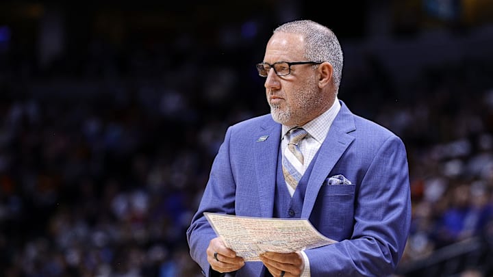 Mar 22, 2025; Denver, CO, USA; Texas A&M Aggies head coach Buzz Williams during the first half in the second round of the NCAA Tournament  at Ball Arena. Mandatory Credit: Isaiah J. Downing-Imagn Images