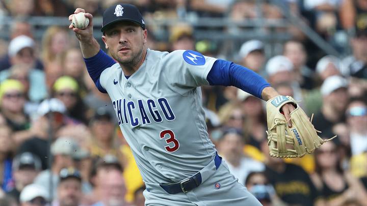 Jul 25, 2026; Pittsburgh, Pennsylvania, USA;  Chicago Cubs third baseman Alex Bregman (3) throws to first base for an out against Pittsburgh Pirates left fielder Bryan Reynolds (not pictured) during the first inning at PNC Park. Mandatory Credit: Charles LeClaire-Imagn Images