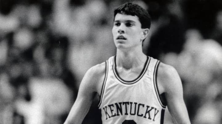 Dec 1987; unknown location, USA; FILE PHOTO; Kentucky Wildcats guard Rex Chapman in action against the Indiana Hoosiers during the 1987 season. Mandatory Credit: Malcolm Emmons-Imagn Images