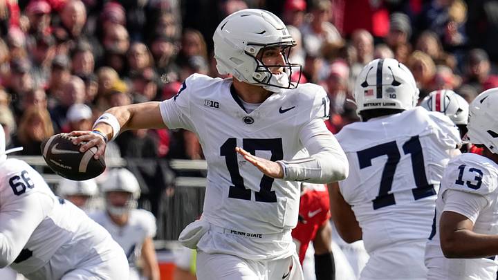 Penn State Nittany Lions quarterback Ethan Grunkemeyer (17) looks to throw during the NCAA football game against the Ohio State Buckeyes at Ohio Stadium in Columbus on Nov. 1, 2025. Penn State Nittany Lions quarterback Ethan Grunkemeyer (17) looks to throw during the NCAA football game against the Ohio State Buckeyes at Ohio Stadium in Columbus on Nov. 1, 2025.