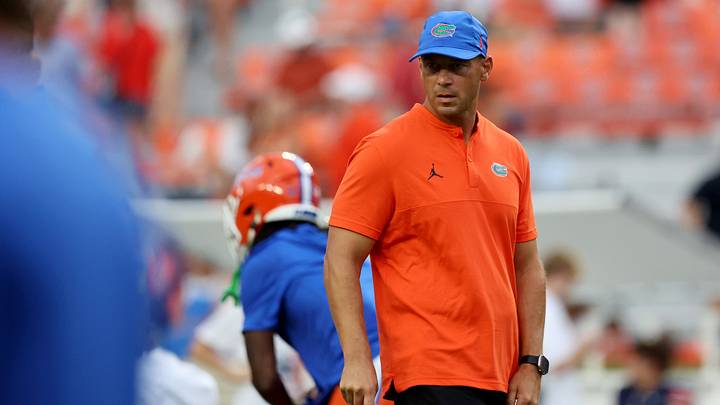 Sep 19, 2026; Auburn, Alabama, USA;  Florida Gators head coach Jon Sumrall watches his team warm up before the game against the Auburn Tigers at Jordan-Hare Stadium.  Mandatory Credit: John Reed-Imagn Images