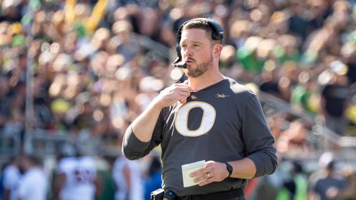 Oregon Ducks head coach Dan Lanning as the Oregon Ducks host the Oregon State Beavers Sept. 20, 2025, at Autzen Stadium in Eugene, Oregon. Oregon Ducks head coach Dan Lanning as the Oregon Ducks host the Oregon State Beavers Sept. 20, 2025, at Autzen Stadium in Eugene, Oregon.