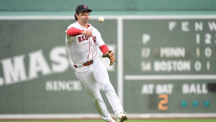 May 24, 2026; Boston, Massachusetts, USA;  Boston Red Sox shortstop Marcelo Mayer (11) throws to first during the third inning against the Minnesota Twins at Fenway Park. Mandatory Credit: Bob DeChiara-Imagn Images