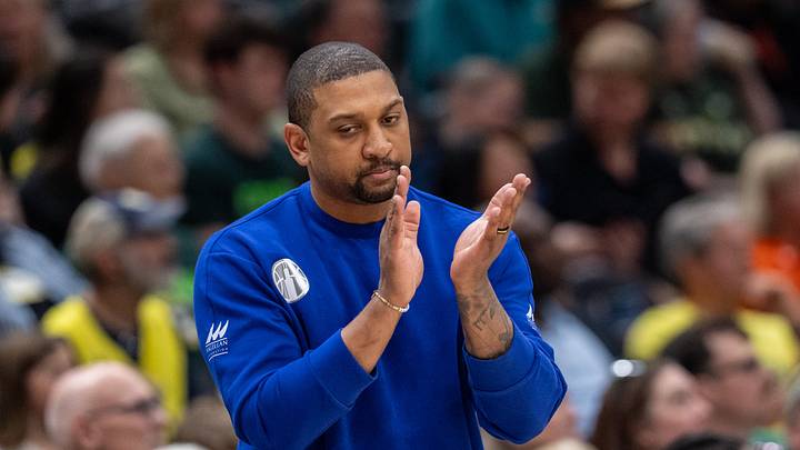 Aug 30, 2025; Seattle, Washington, USA; Chicago Sky head coach Tyler Marsh claps during the first half against the Seattle Storm at Climate Pledge Arena. Mandatory Credit: Stephen Brashear-Imagn Images