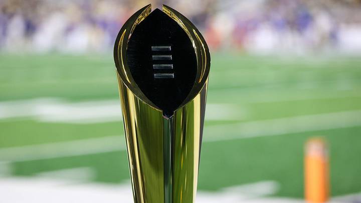 A view of the college football playoff national championship trophy