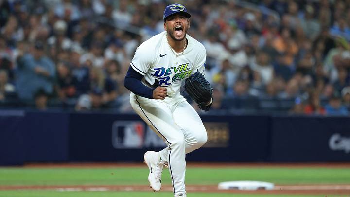 Oct 13, 2026; St. Petersburg, Florida, USA; Tampa Bay Rays pitcher Freddy Peralta (51) reacts after pitching against the Cleveland Guardians during the sixth inning in game two of the ALCS for the 2026 MLB Playoffs at Tropicana Field. Mandatory Credit: Kim Klement Neitzel-Imagn Images Oct 13, 2026; St. Petersburg, Florida, USA; Tampa Bay Rays pitcher Freddy Peralta (51) reacts after pitching against the Cleveland Guardians during the sixth inning in game two of the ALCS for the 2026 MLB Playoffs at Tropicana Field. Mandatory Credit: Kim Klement Neitzel-Imagn Images