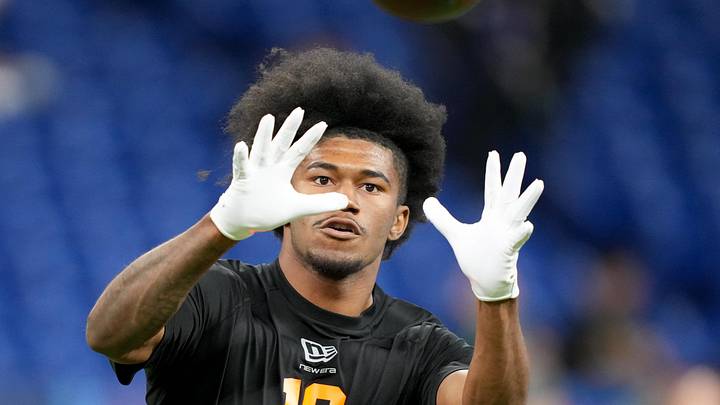 Feb 28, 2026; Indianapolis, IN, USA; Texas A&M wideout KC Concepcion (WO16) during the NFL Scouting Combine at Lucas Oil Stadium. Mandatory Credit: Kirby Lee-Imagn Images Feb 28, 2026; Indianapolis, IN, USA; Texas A&M wideout KC Concepcion (WO16) during the NFL Scouting Combine at Lucas Oil Stadium. Mandatory Credit: Kirby Lee-Imagn Images
