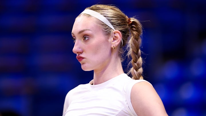 Aug 15, 2025; Arlington, Texas, USA;  Los Angeles Sparks forward Cameron Brink (22) warms up before the game against the Dallas Wings at College Park Center. Mandatory Credit: Kevin Jairaj-Imagn Images