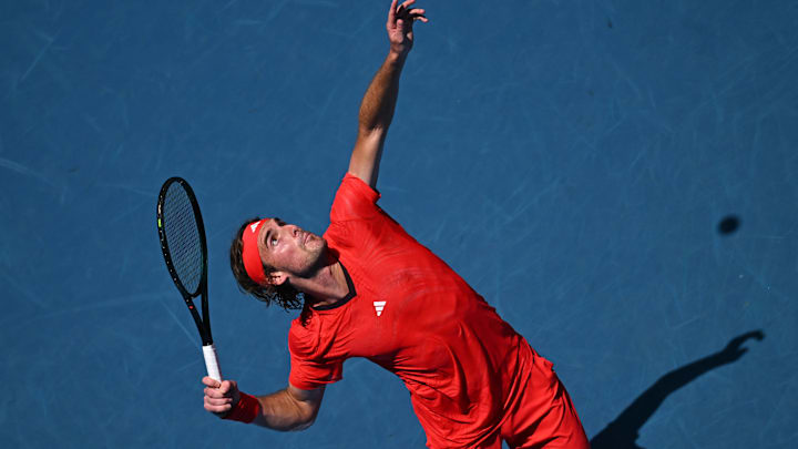 Stefanos Tsitsipas during his first round match at the 2025 Australian Open at Melbourne Park in Melbourne, Australia, on January 13, 2025. 