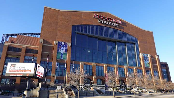 Mar 2, 2025; Indianapolis, IN, USA; A general overall view of Lucas Oil Stadium, the home of the Indianapolis Colts and site of the 2025 NFL Scouting Combine. Mandatory Credit: Kirby Lee-Imagn Images