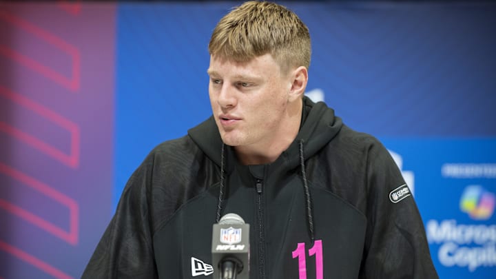 Georgia Tech tight end Jackson Hawes during the 2025 NFL Combine at Lucas Oil Stadium. Georgia Tech tight end Jackson Hawes during the 2025 NFL Combine at Lucas Oil Stadium.