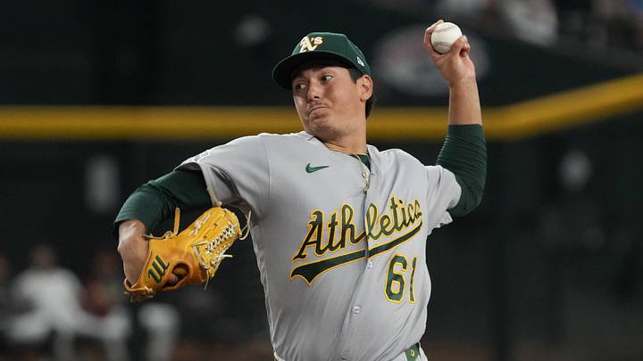 Jul 22, 2026; Phoenix, Arizona, USA; Athletics pitcher Gage Jump (61) throws a pitch against the Arizona Diamondbacks in the first inning at Chase Field. Mandatory Credit: Rick Scuteri-Imagn Images Jul 22, 2026; Phoenix, Arizona, USA; Athletics pitcher Gage Jump (61) throws a pitch against the Arizona Diamondbacks in the first inning at Chase Field. Mandatory Credit: Rick Scuteri-Imagn Images
