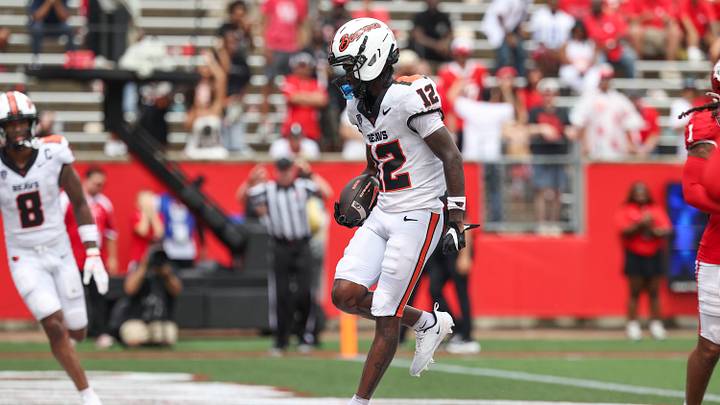 Sep 5, 2026; Houston, Texas, USA; Oregon State Beavers wide receiver Jesse Legree (12) scores a touchdown during the third quarter against the Houston Cougars at TDECU Stadium. Mandatory Credit: Troy Taormina-Imagn Images Sep 5, 2026; Houston, Texas, USA; Oregon State Beavers wide receiver Jesse Legree (12) scores a touchdown during the third quarter against the Houston Cougars at TDECU Stadium. Mandatory Credit: Troy Taormina-Imagn Images