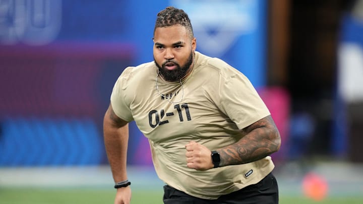 Mar 3, 2024; Indianapolis, IN, USA; Texas Christian offensive lineman Andrew Coker (OL11) during the 2024 NFL Combine at Lucas Oil Stadium. Mandatory Credit: Kirby Lee-Imagn Images