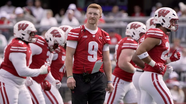 Injured Wisconsin quarterback Billy Edwards Jr. (9) is shown during the second quarter of the game against Middle Tennessee Saturday, September 6, 2025 at Camp Randall Stadium in Madison, Wisconsin. Injured Wisconsin quarterback Billy Edwards Jr. (9) is shown during the second quarter of the game against Middle Tennessee Saturday, September 6, 2025 at Camp Randall Stadium in Madison, Wisconsin.