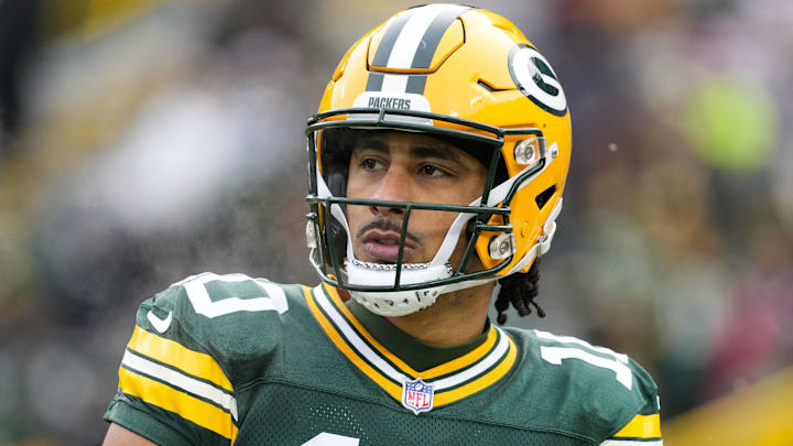 Green Bay Packers quarterback Jordan Love (10) during warmups prior to the game against the Chicago Bears at Lambeau Field.