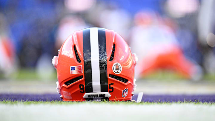 Jan 4, 2025; Baltimore, Maryland, USA; A view of the Cleveland Browns helmet before the game against Baltimore Ravens at M&T Bank Stadium. Mandatory Credit: Tommy Gilligan-Imagn Images