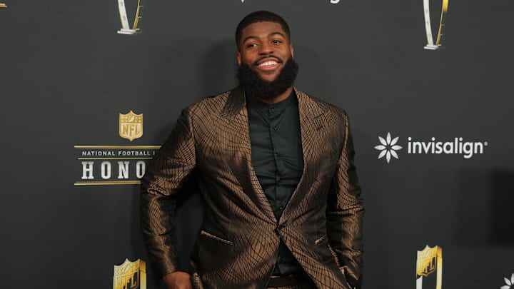 Feb 6, 2025; New Orleans, LA, USA; Jared Verse on the red carpet before Super Bowl LIX NFL Honors at Saenger Theatre. Mandatory Credit: Kirby Lee-Imagn Images Feb 6, 2025; New Orleans, LA, USA; Jared Verse on the red carpet before Super Bowl LIX NFL Honors at Saenger Theatre. Mandatory Credit: Kirby Lee-Imagn Images