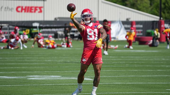 Jun 9, 2026; Kansas City, MO, USA; Kansas City Chiefs wide receiver Nikko Remigio (81) runs drills during the Kansas City Chiefs mandatory mini-camp at the Chiefs practice facility. Mandatory Credit: Denny Medley-Imagn Images Jun 9, 2026; Kansas City, MO, USA; Kansas City Chiefs wide receiver Nikko Remigio (81) runs drills during the Kansas City Chiefs mandatory mini-camp at the Chiefs practice facility. Mandatory Credit: Denny Medley-Imagn Images