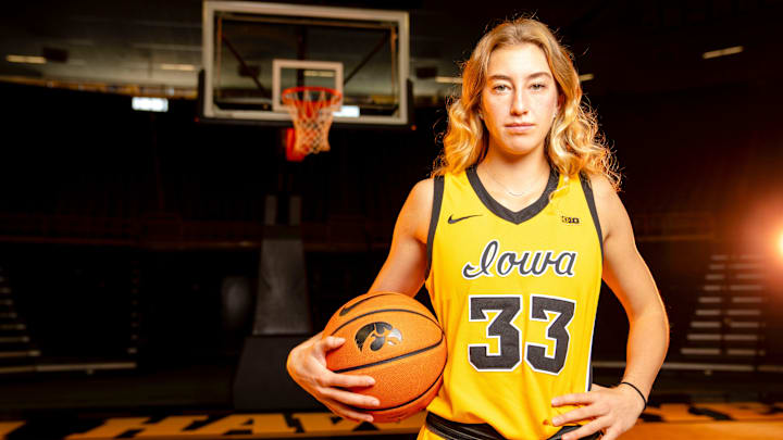 Lucy Olsen stands for a photo during Iowa Women’s Basketball media day at Carver Hawkeye Arena in Iowa City, Thursday, Oct. 10, 2024. Lucy Olsen stands for a photo during Iowa Women’s Basketball media day at Carver Hawkeye Arena in Iowa City, Thursday, Oct. 10, 2024.