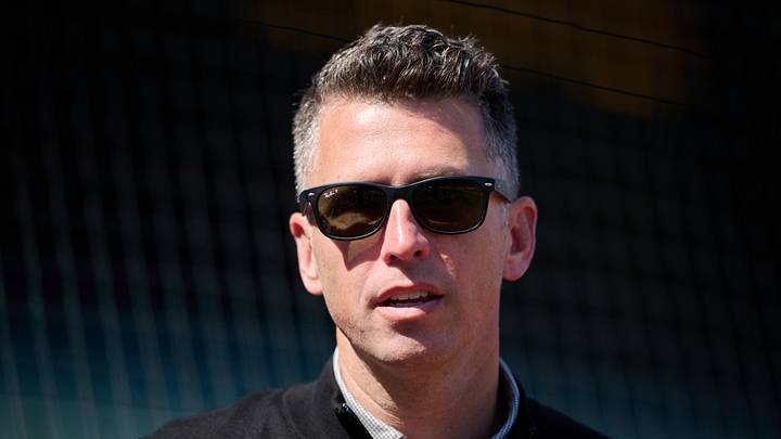 San Francisco, California, USA; San Francisco Giants president of baseball operations Buster Posey looks on before the game between the Pittsburgh Pirates and San Francisco Giants at Oracle Park. Mandatory Credit: Robert Edwards-Imagn Images