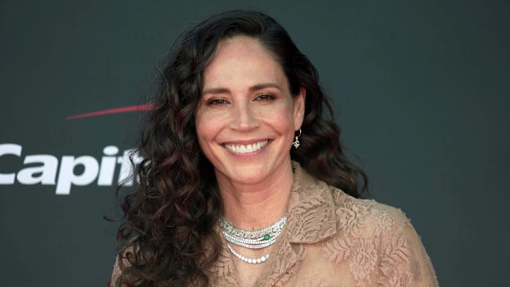 Jul 12, 2023; Los Angeles, CA, USA; Sue Bird arrives on the red carpet before the 2023 ESPYS at the Dolby Theatre. Mandatory Credit: Kirby Lee-Imagn Images