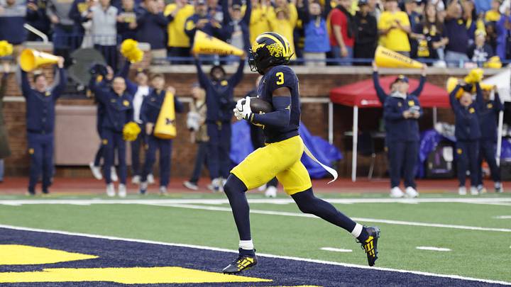 Sep 19, 2026; Ann Arbor, Michigan, USA;  Michigan Wolverines wide receiver Andrew Marsh (3) makes a touchdown catch against the Texas El Paso Miners during the third quarter at Michigan Stadium.  Mandatory Credit: Rick Osentoski-Imagn Images