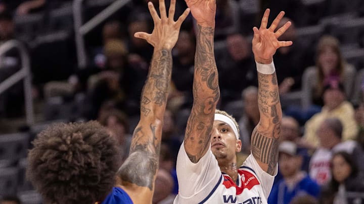 Nov 27, 2023; Detroit, Michigan, USA; Washington Wizards forward Kyle Kuzma (33) shoots the ball