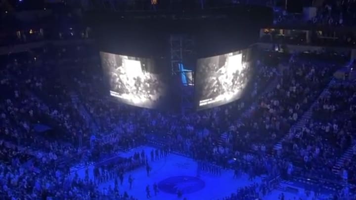 A moment of silence for 37-year-old Renee Nicole Good before Thursday's Wolves-Cavaliers game in Minneapolis. 