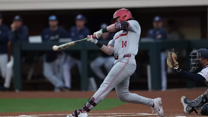 Alabama Baseball Player Peyton Steele (14) in action against Samford at Joe Lee Griffin Field in Homewood, AL on Tuesday, Feb 17, 2026.