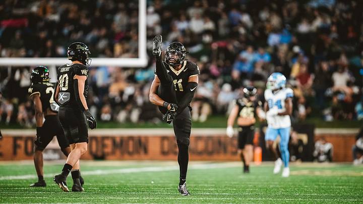 Nov 15, 2025; Winston-Salem, North Carolina, USA; Wake Forest Demon Deacons linebacker Langston Hardy (11) reacts after a play against the North Carolina Tar Heels at Allegacy Federal Credit Union Stadium. Mandatory Credit: Wake Forest Athletics via Imagn Images Nov 15, 2025; Winston-Salem, North Carolina, USA; Wake Forest Demon Deacons linebacker Langston Hardy (11) reacts after a play against the North Carolina Tar Heels at Allegacy Federal Credit Union Stadium. Mandatory Credit: Wake Forest Athletics via Imagn Images