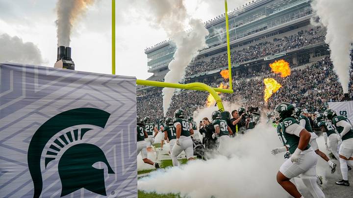 Michigan State takes the field before the football game against Penn State on Saturday, Nov. 15, 2025, at Spartan Stadium in East Lansing. Michigan State takes the field before the football game against Penn State on Saturday, Nov. 15, 2025, at Spartan Stadium in East Lansing.