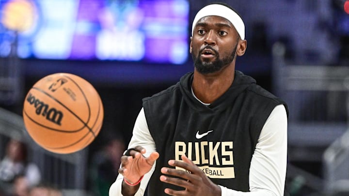 Mar 16, 2023; Milwaukee, Wisconsin, USA; Milwaukee Bucks forward Bobby Portis (9) warms up before game against Indiana Pacers at Fiserv Forum. Mandatory Credit: Benny Sieu-Imagn Images