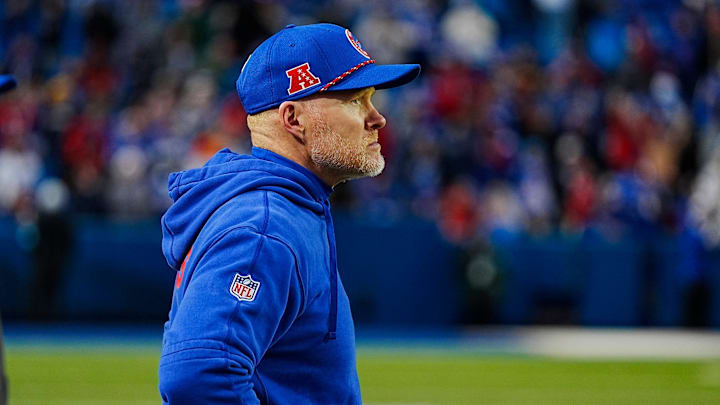 Buffalo Bills head coach Sean McDermott watches his team during second half action at the Bills home game against the New York Jets at Highmark Stadium in Orchard Park on Dec. 29, 2024. Buffalo Bills head coach Sean McDermott watches his team during second half action at the Bills home game against the New York Jets at Highmark Stadium in Orchard Park on Dec. 29, 2024.