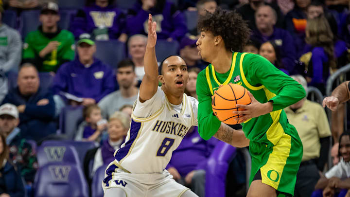 Bryson Tucker gets in a defensive stance against Oregon.