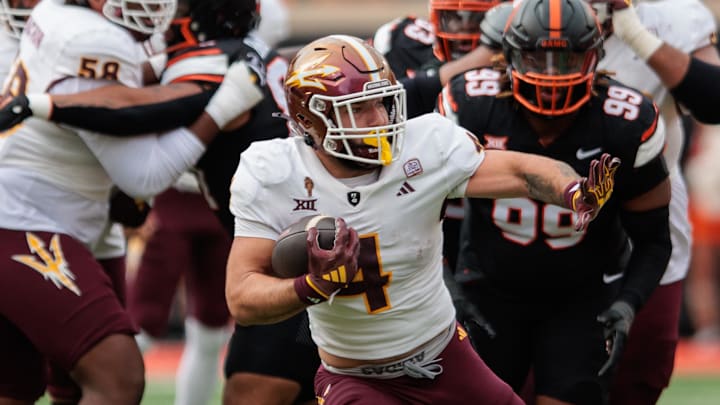 Arizona State Sun Devils running back Cam Skattebo (4) is fourth in the nation in all-purpose yards with 1,405. Arizona State Sun Devils running back Cam Skattebo (4) is fourth in the nation in all-purpose yards with 1,405.