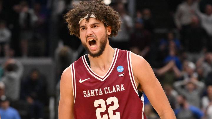 Mar 20, 2026; St. Louis, MO, USA; Santa Clara Broncos forward Allen Graves (22) reacts after making a basket against the Kentucky Wildcats during the second half of a first round game of the men's 2026 NCAA Tournament at Enterprise Center. Mandatory Credit: Jeff Curry-Imagn Images Mar 20, 2026; St. Louis, MO, USA; Santa Clara Broncos forward Allen Graves (22) reacts after making a basket against the Kentucky Wildcats during the second half of a first round game of the men's 2026 NCAA Tournament at Enterprise Center. Mandatory Credit: Jeff Curry-Imagn Images
