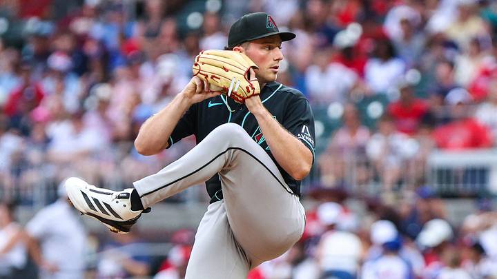 Aug 14, 2026; Cumberland, Georgia, USA; Arizona Diamondbacks pitcher Brandon Pfaadt (32) pitched the ball against the Atlanta Braves during the first inning at Truist Park. Mandatory Credit: Jordan Godfree-Imagn Images Aug 14, 2026; Cumberland, Georgia, USA; Arizona Diamondbacks pitcher Brandon Pfaadt (32) pitched the ball against the Atlanta Braves during the first inning at Truist Park. Mandatory Credit: Jordan Godfree-Imagn Images