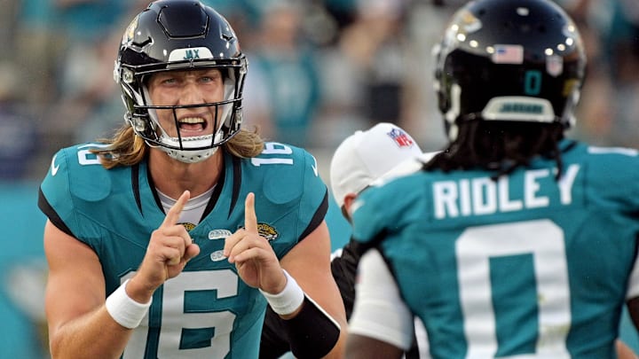 Aug 26, 2023; Jacksonville, Florida, USA; Jacksonville Jaguars quarterback Trevor Lawrence (16).