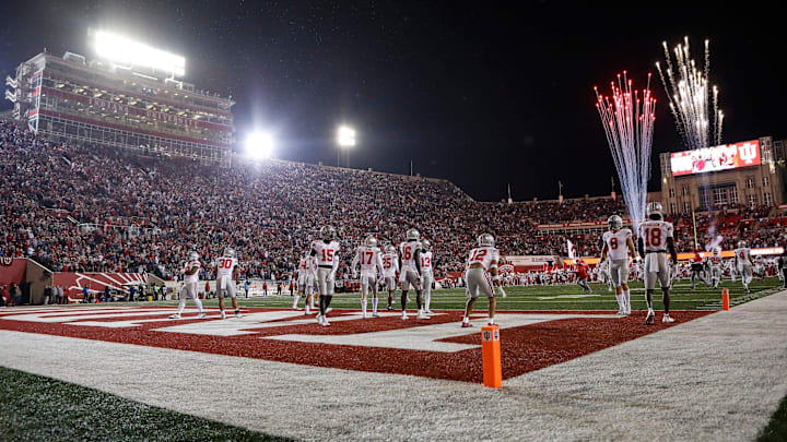 The Ohio State Buckeyes take the field prior the NCAA football game against the Indiana Hoosiers at Memorial Stadium in Bloomington, Ind. on Saturday, Oct. 23, 2021. This was the last time Indiana sold out Memorial Stadium.
