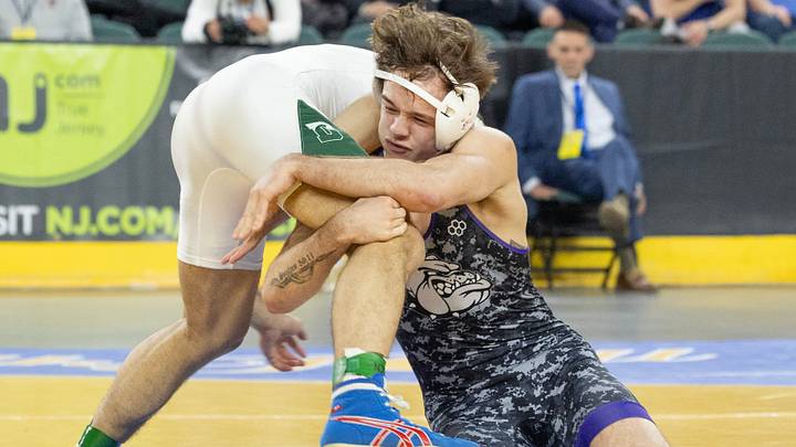 Rumson’s Sonny Amato defeated Delbarton’s Nicholas Schwartz in their 150 lbs. bout at the NJSIAA Wrestling Championships on March 14, 2026