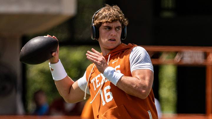 Sept 5, 2026. Arch Manning (16) of the Texas Longhorns during pre game warmups before the game vs the Texas State Bobcats