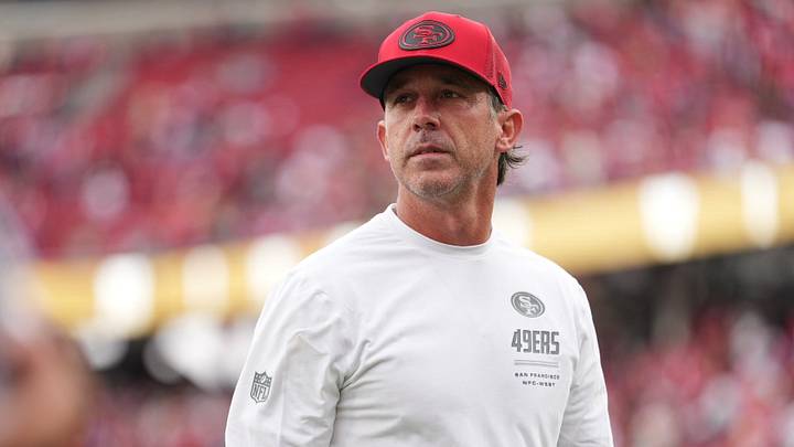 Sep 20, 2026; Santa Clara, California, USA;  San Francisco 49ers head coach Kyle Shanahan reacts during the second half against the Miami Dolphins at Levi's Stadium.  Mandatory Credit: Cary Edmondson-Imagn Images